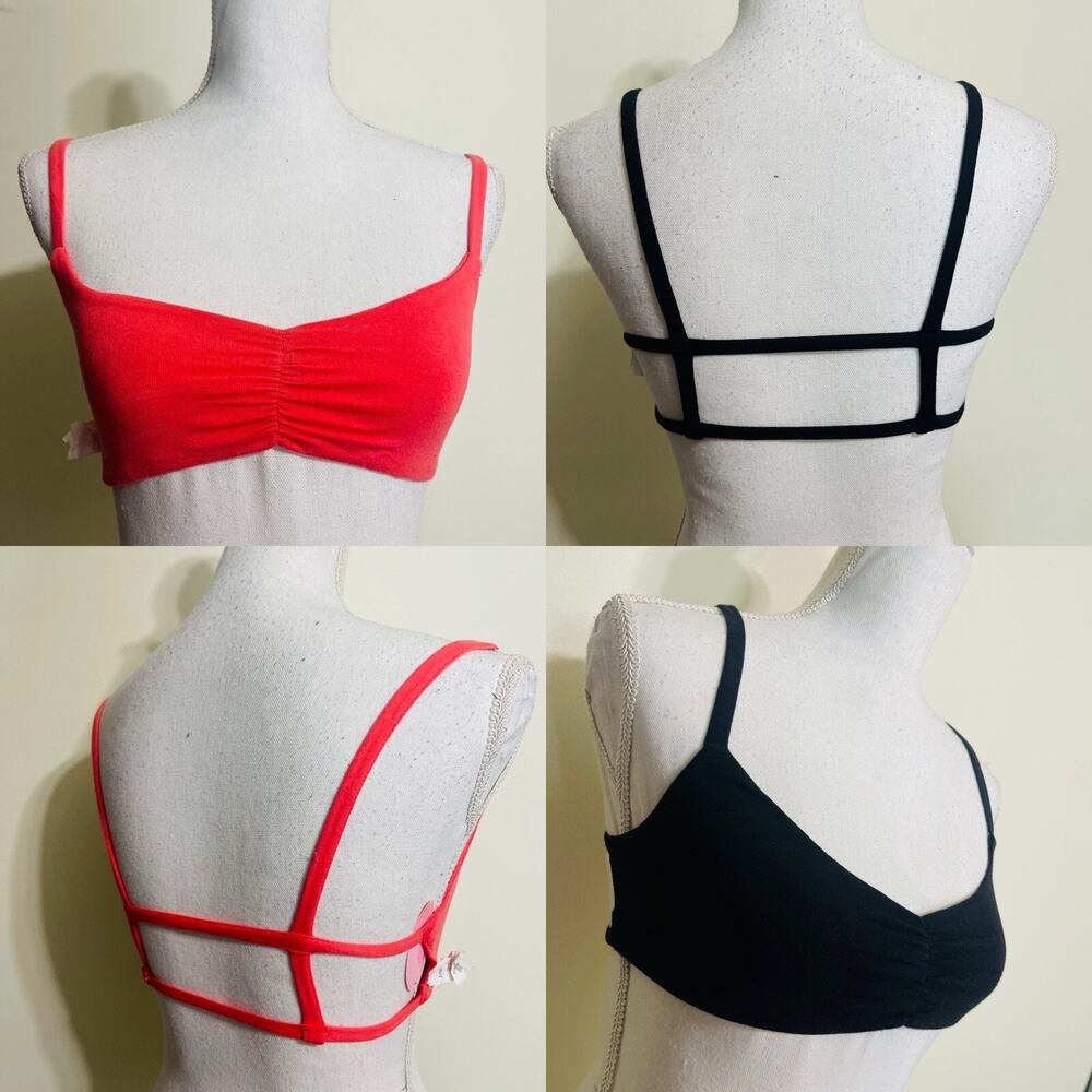 4-pack Anemone Black Sexy Soft Stretch Bra Lingerie Pentagram Strappy Back S/M